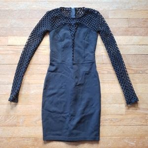 Black sexy fishnet look long sleeves sheer back XXS goth emo punk bodycon Dress